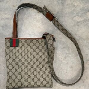 Gucci Beige GG Pattern Crossbody Bag with Red and Green Accent